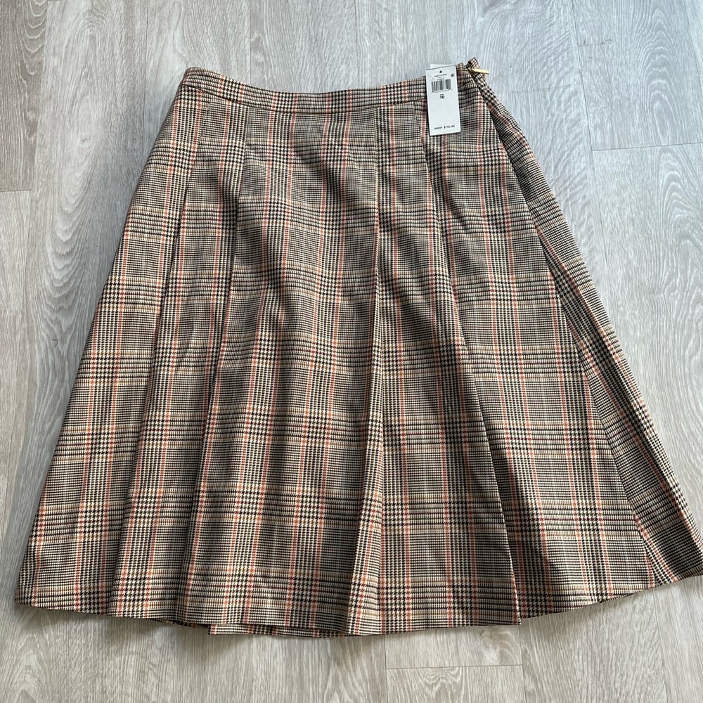 Plaid Pleated Midi Skirt in Brown